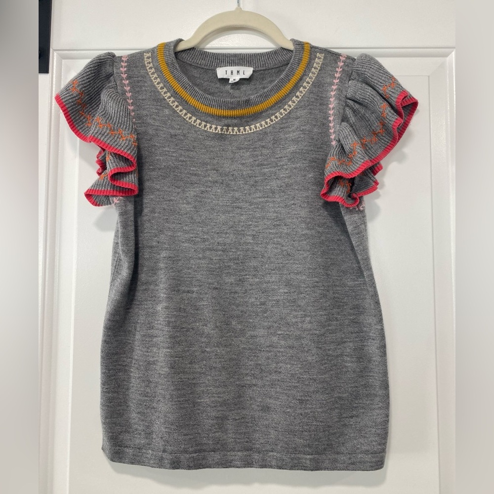 THML Gray Sweater with Yellow and Cream Accents